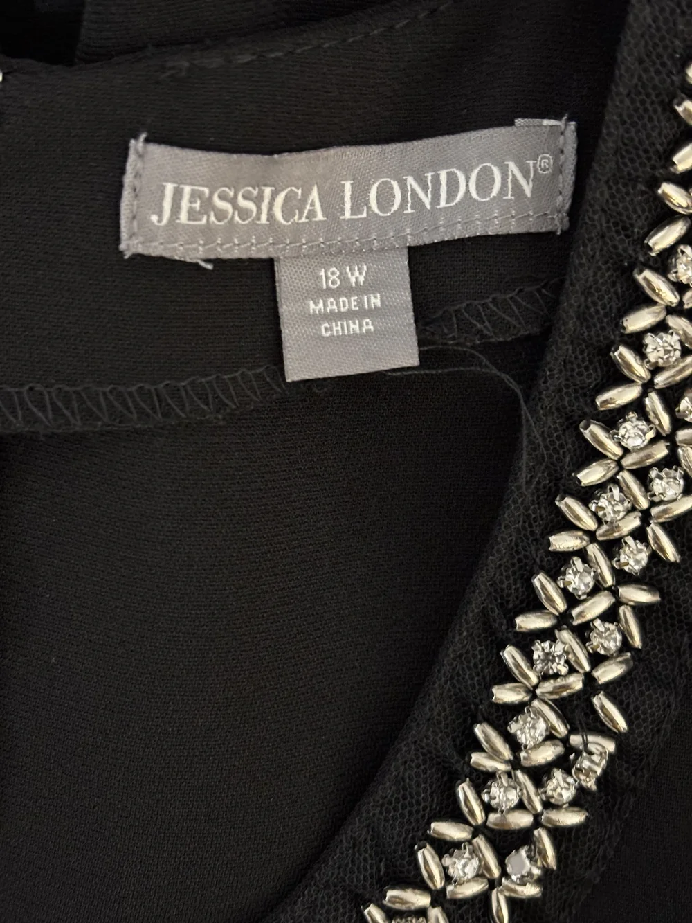 Jessica London Black Sleeveless Formal Gown Embellished Rhinestone Neck Sz 18W